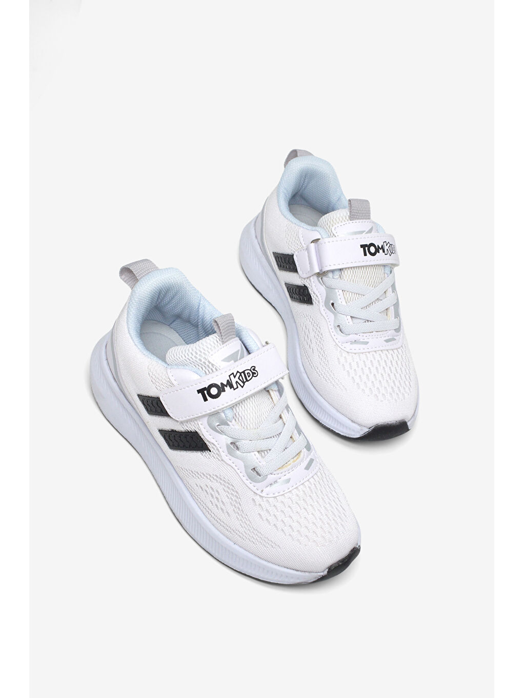 Çocuk Unisex Beyaz Siyah Rahat Kalıp Nefes Alabilen Cırtlı Bağcıklı Sneaker-3