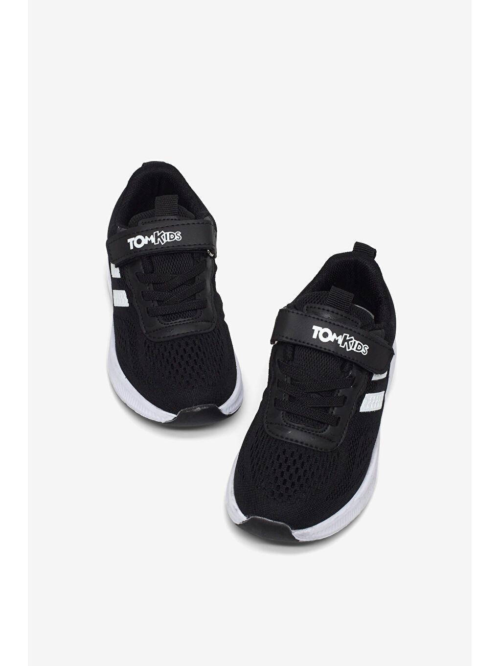 Çocuk Unisex Siyah Beyaz Rahat Kalıp Nefes Alabilen Cırtlı Bağcıklı Sneaker-2