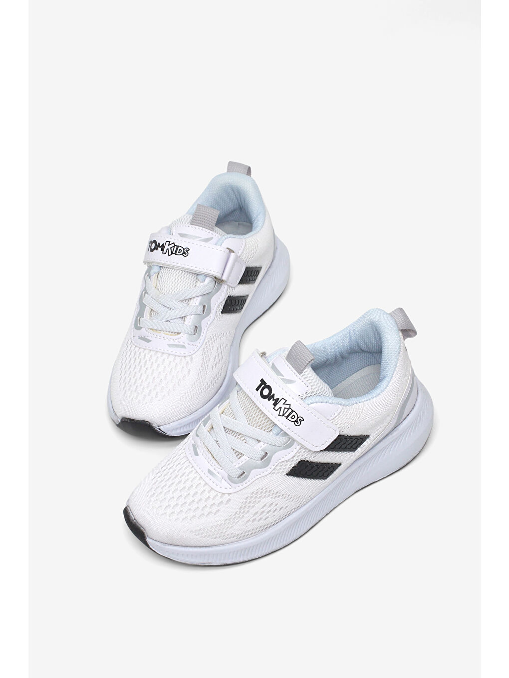 Çocuk Unisex Beyaz Siyah Rahat Kalıp Nefes Alabilen Cırtlı Bağcıklı Sneaker-4