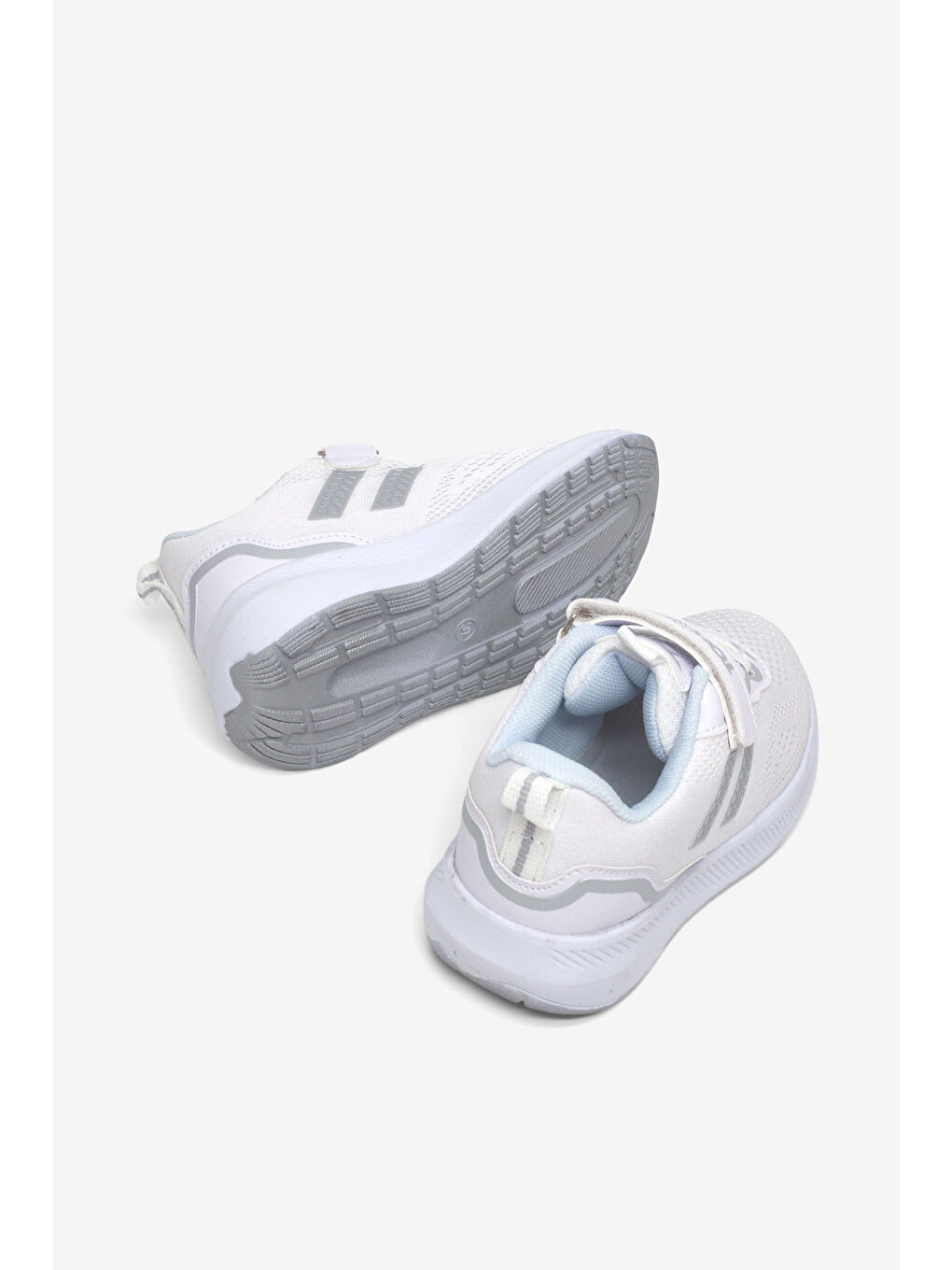 Çocuk Unisex Beyaz Gümüş Rahat Kalıp Nefes Alabilen Cırtlı Bağcıklı Sneaker-5