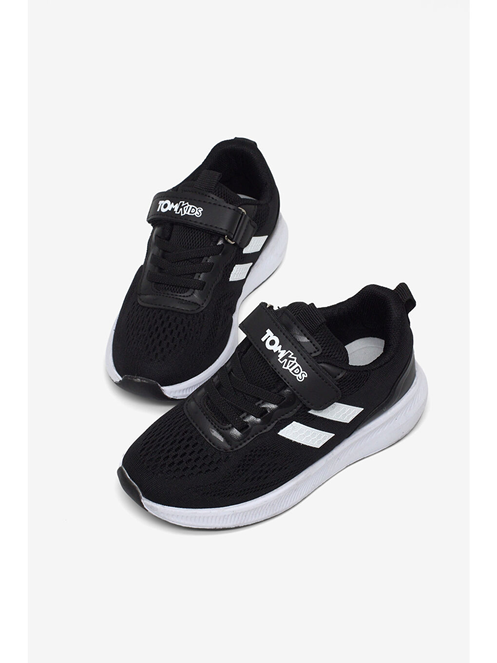 Çocuk Unisex Siyah Beyaz Rahat Kalıp Nefes Alabilen Cırtlı Bağcıklı Sneaker-3