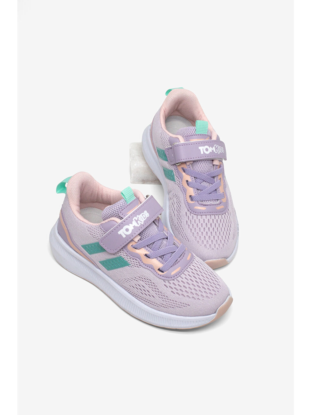 Mor Çocuk Unisex Lila Yeşil Rahat Kalıp Nefes Alabilen Cırtlı Bağcıklı Sneaker-2