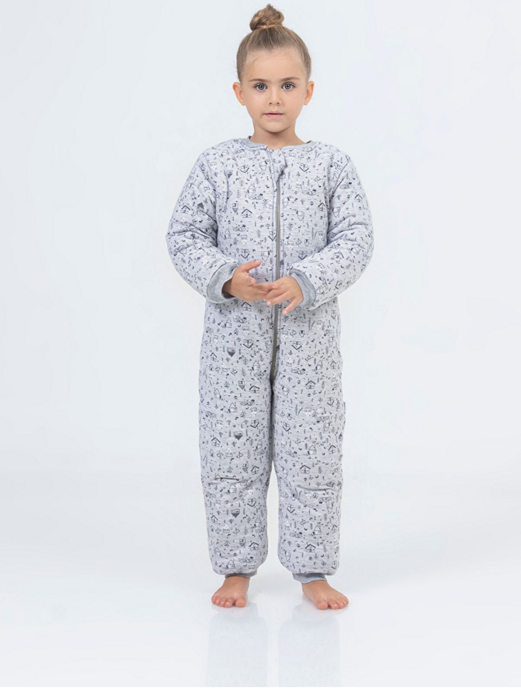 Gri Kız Bebek Kalın Elyaf Dolgulu 2.5 Tog Desenli Uyku Tulumu-2