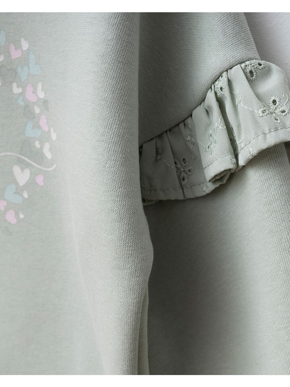 Kız Çocuk Pamuklu Mint Yeşili Love Baskılı Fırfır Detaylı Eşofman Takımı - Geniş Paça-3