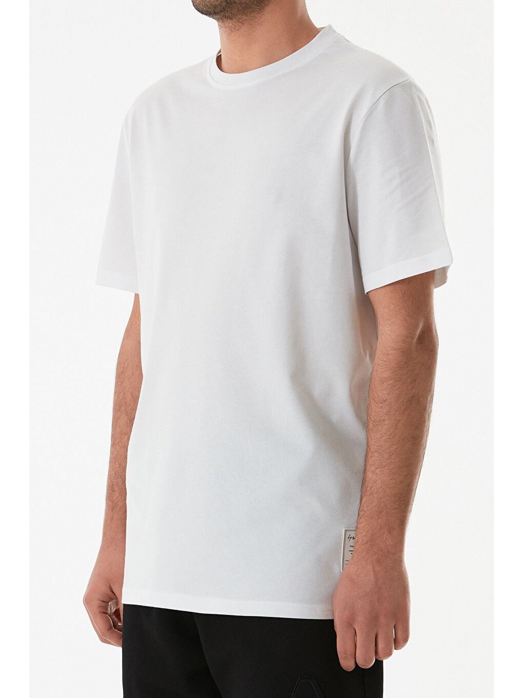 Beyaz Basic Süprem Kumaş Bisiklet Yaka Tişört-4