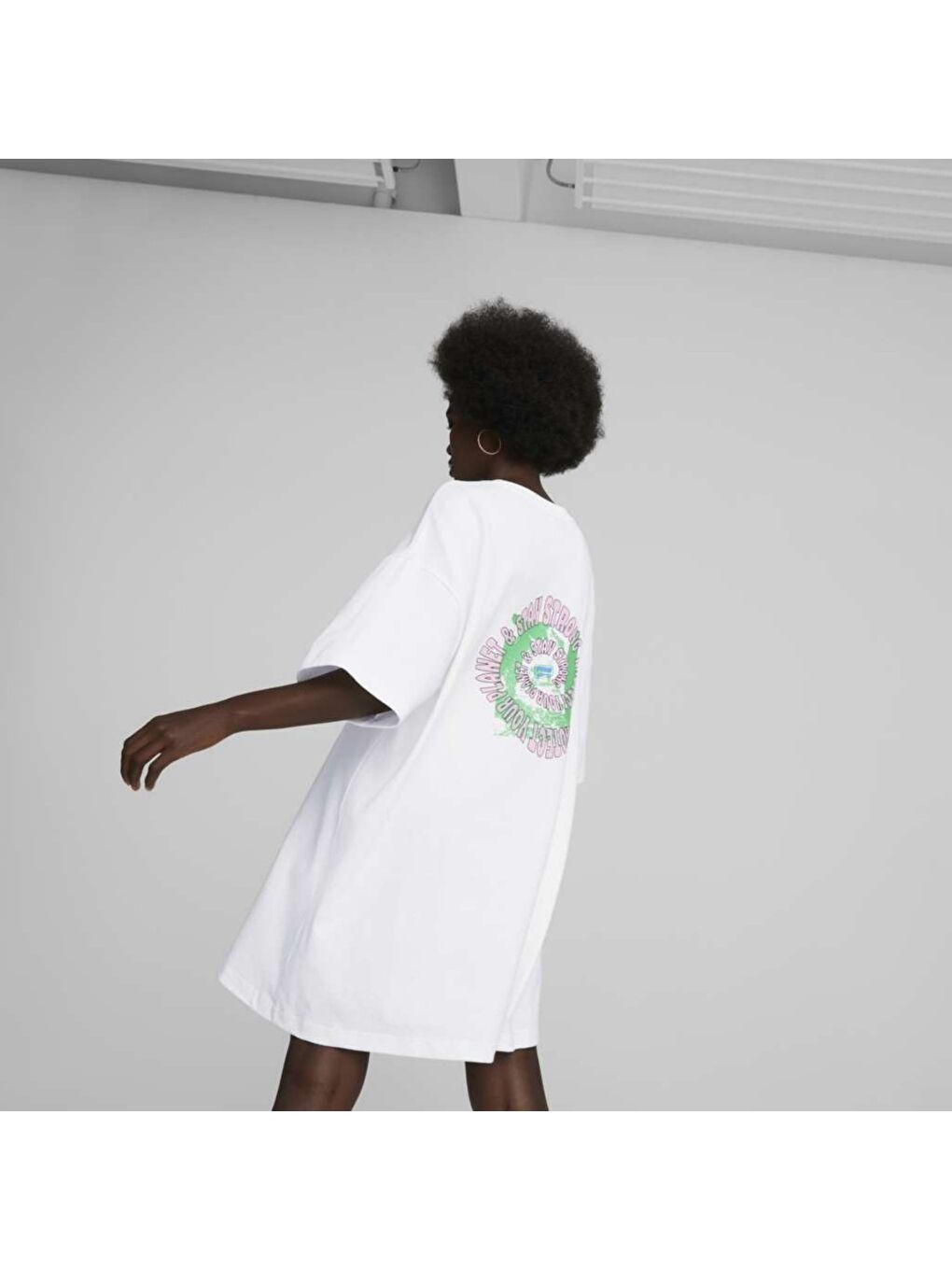 Downtown Graphic Kadın Beyaz Yuvarlak Yaka Elbise-1