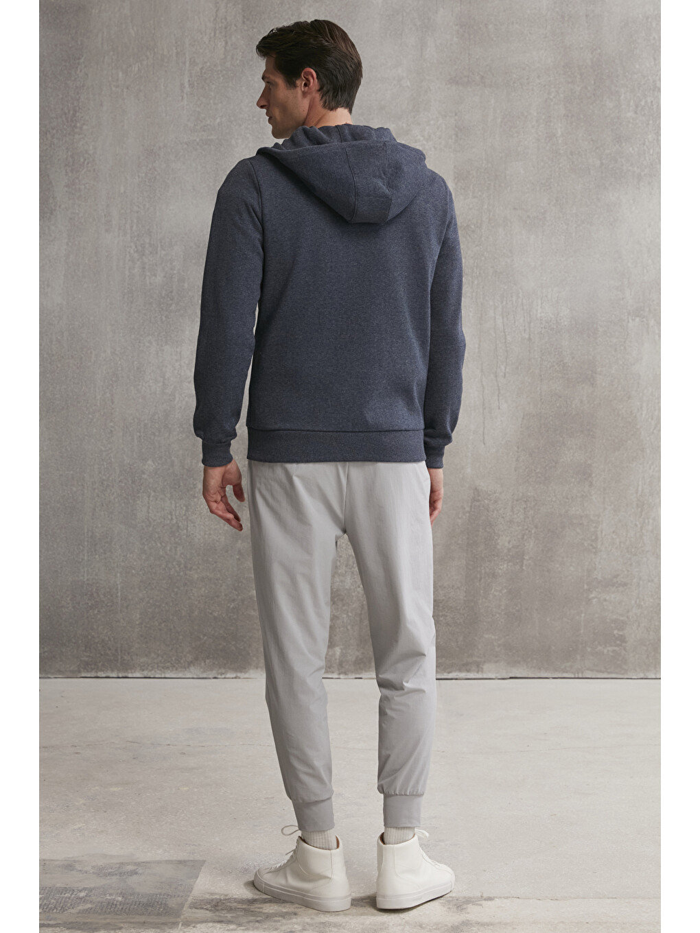 Core Erkek Fermuarlı Yüksek Yaka Kapüşonlu Kordonlu İçi Polarlı Lacivert Sweatshirt-6