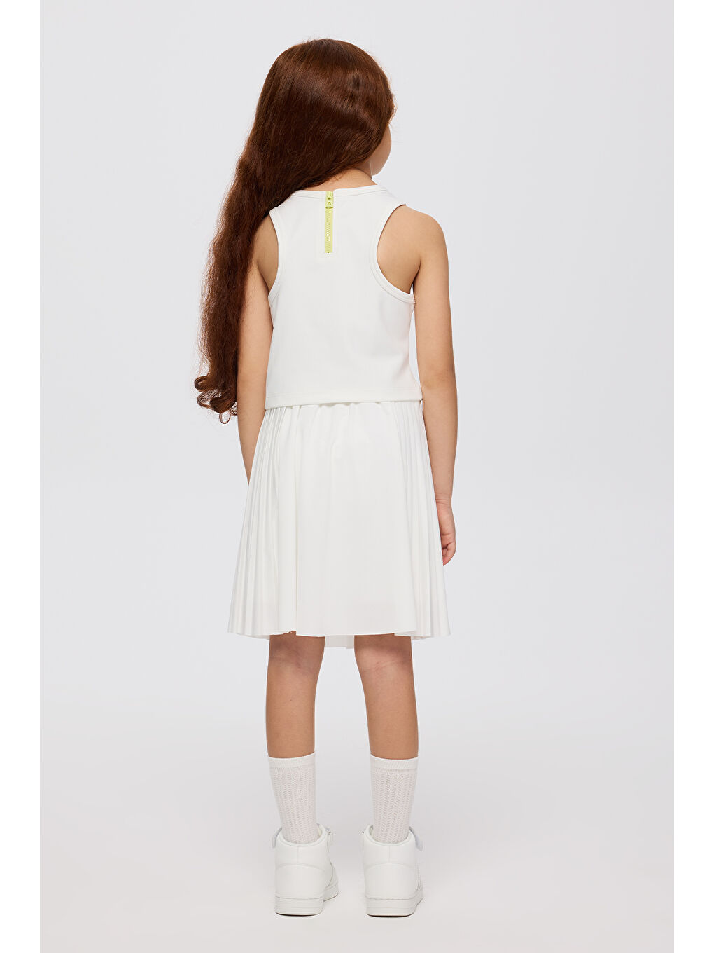 Kız Çocuk Sırt Fermuar Detaylı Yumuşak Dokulu Ekru Atlet-1