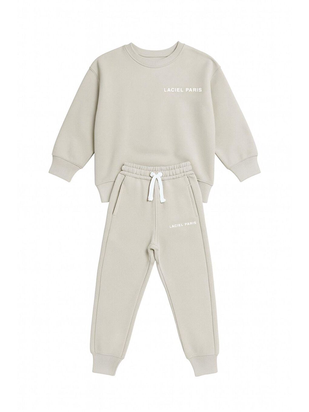 Ekru Kız Çocuk Pamuklu Oversize Sweatshirt Eşofman Alt Takım - Rahat Ve-1