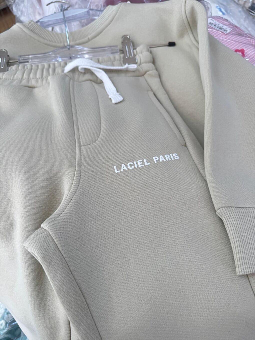 Ekru Kız Çocuk Pamuklu Oversize Sweatshirt Eşofman Alt Takım - Rahat Ve-2