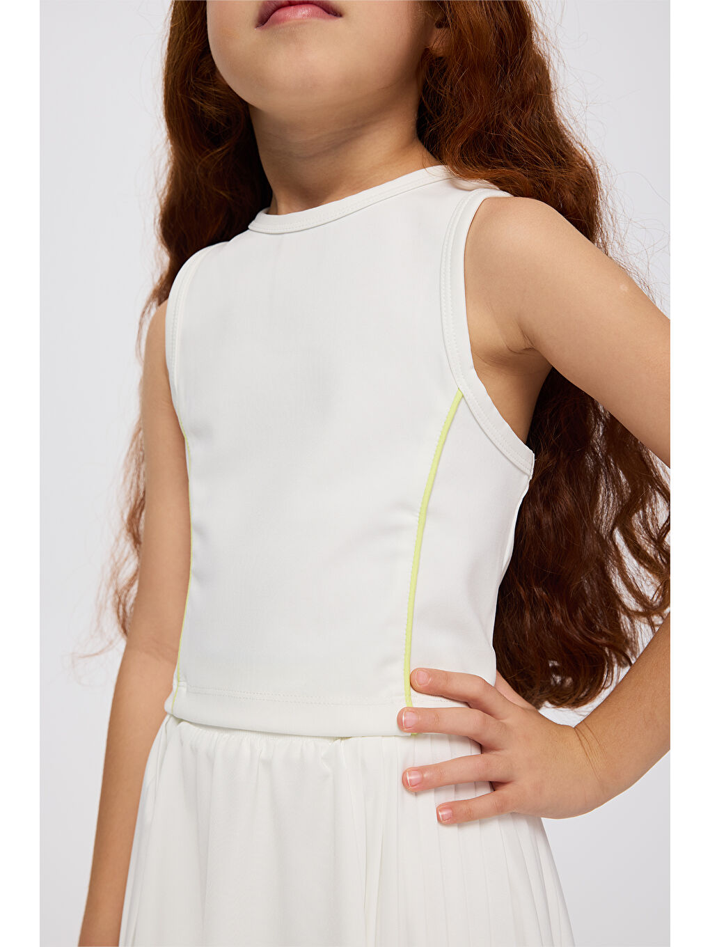 Kız Çocuk Sırt Fermuar Detaylı Yumuşak Dokulu Ekru Atlet-3