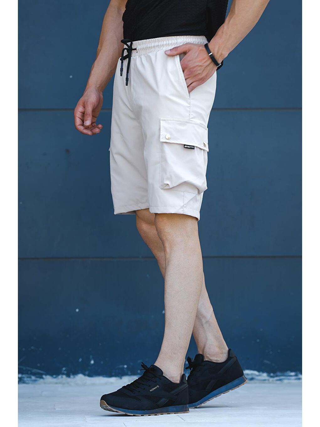 Bej Quar Zımbalı Kort Paraşüt Kumaş Kargo Cep Erkek Şort