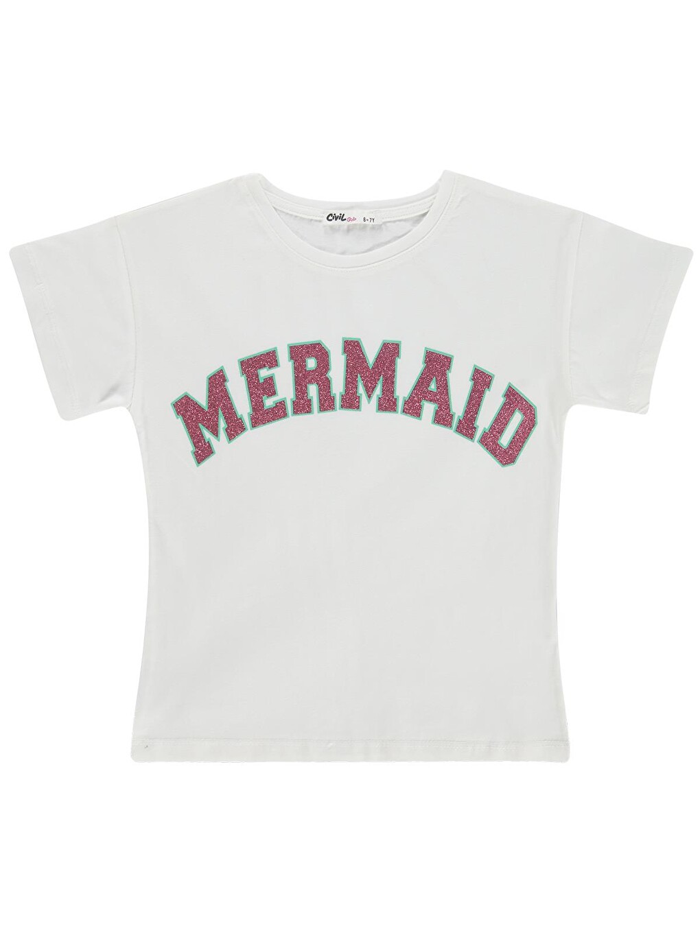 Girls Mermaid Baskılı 6-9 Yaş Tişört - Kırık Beyaz