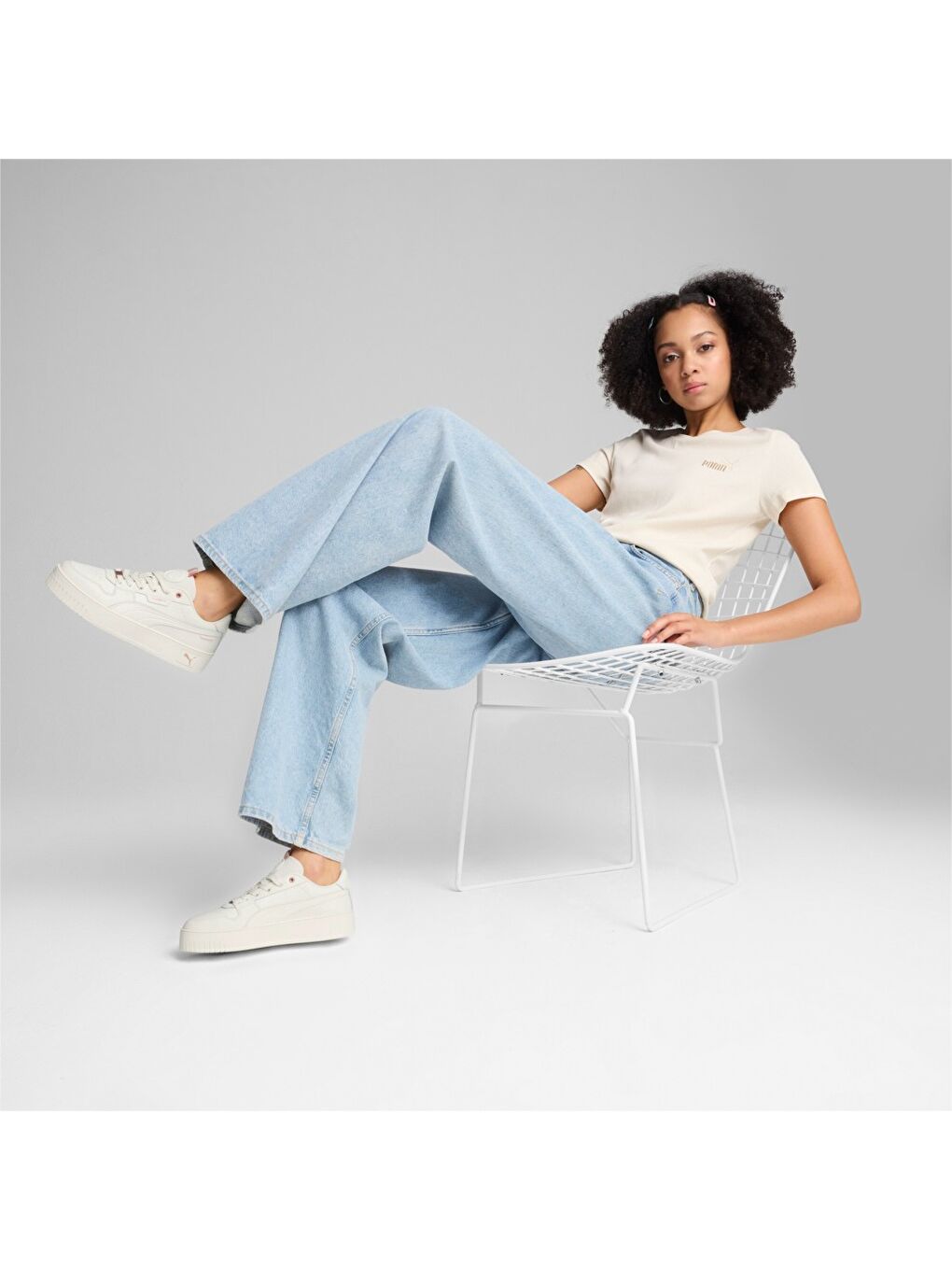 Essentials Elevated Kadın Ekru Yuvarlak Yaka Tişört-1