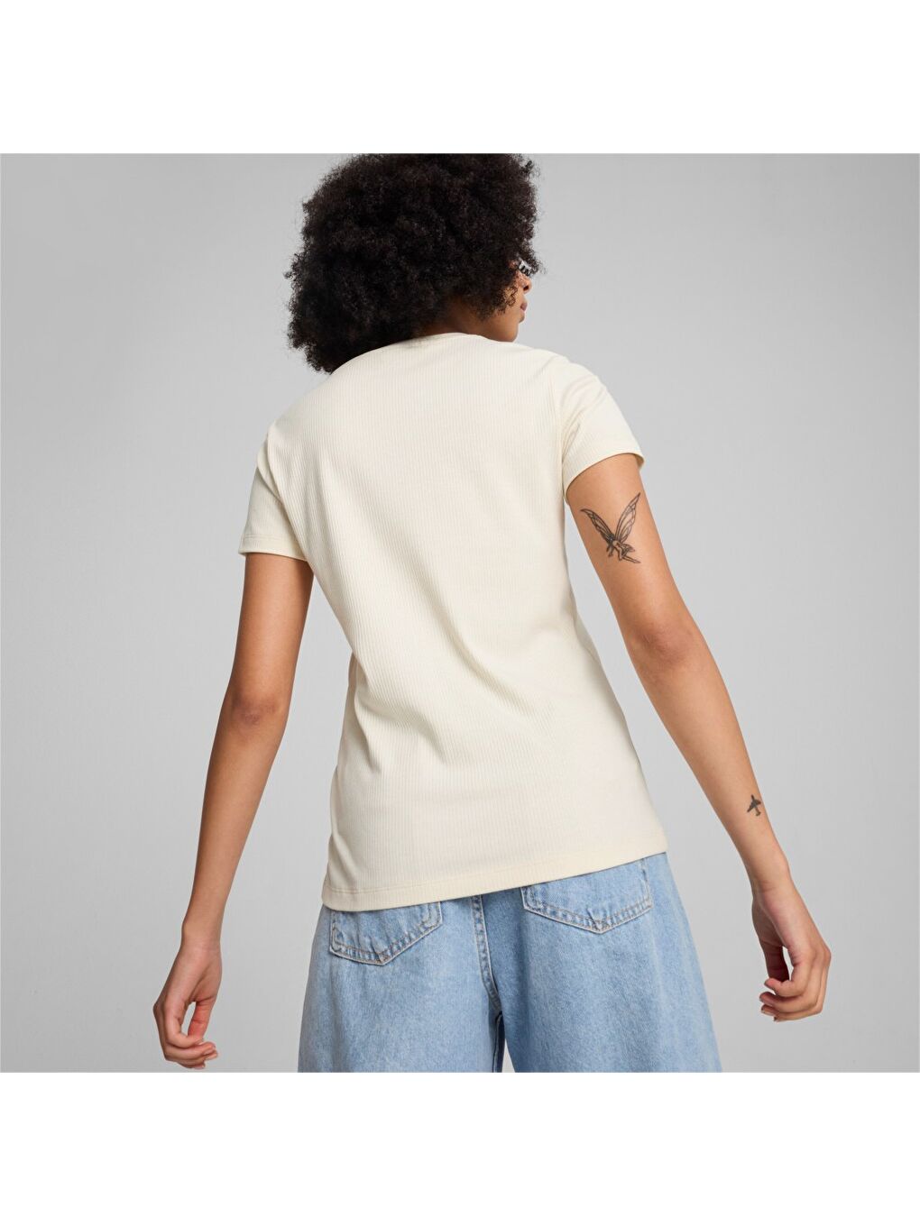 Essentials Elevated Kadın Ekru Yuvarlak Yaka Tişört-2