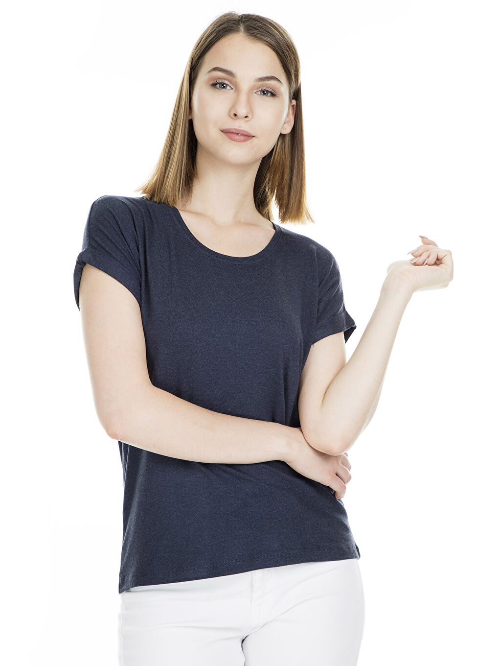 Lacivert Regular Fit Bisiklet Yaka Onlmoster Kadın T Shirt 15106662-3