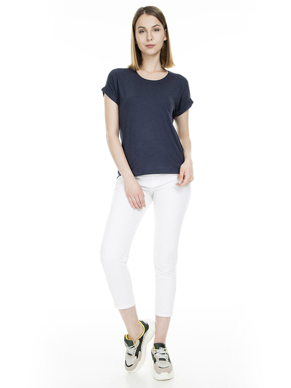 Lacivert Regular Fit Bisiklet Yaka Onlmoster Kadın T Shirt 15106662-4