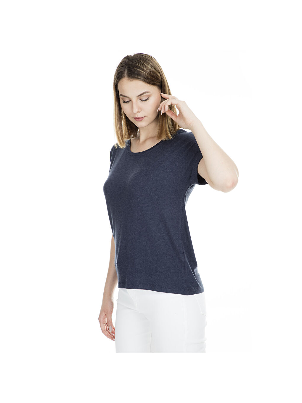 Lacivert Regular Fit Bisiklet Yaka Onlmoster Kadın T Shirt 15106662-6