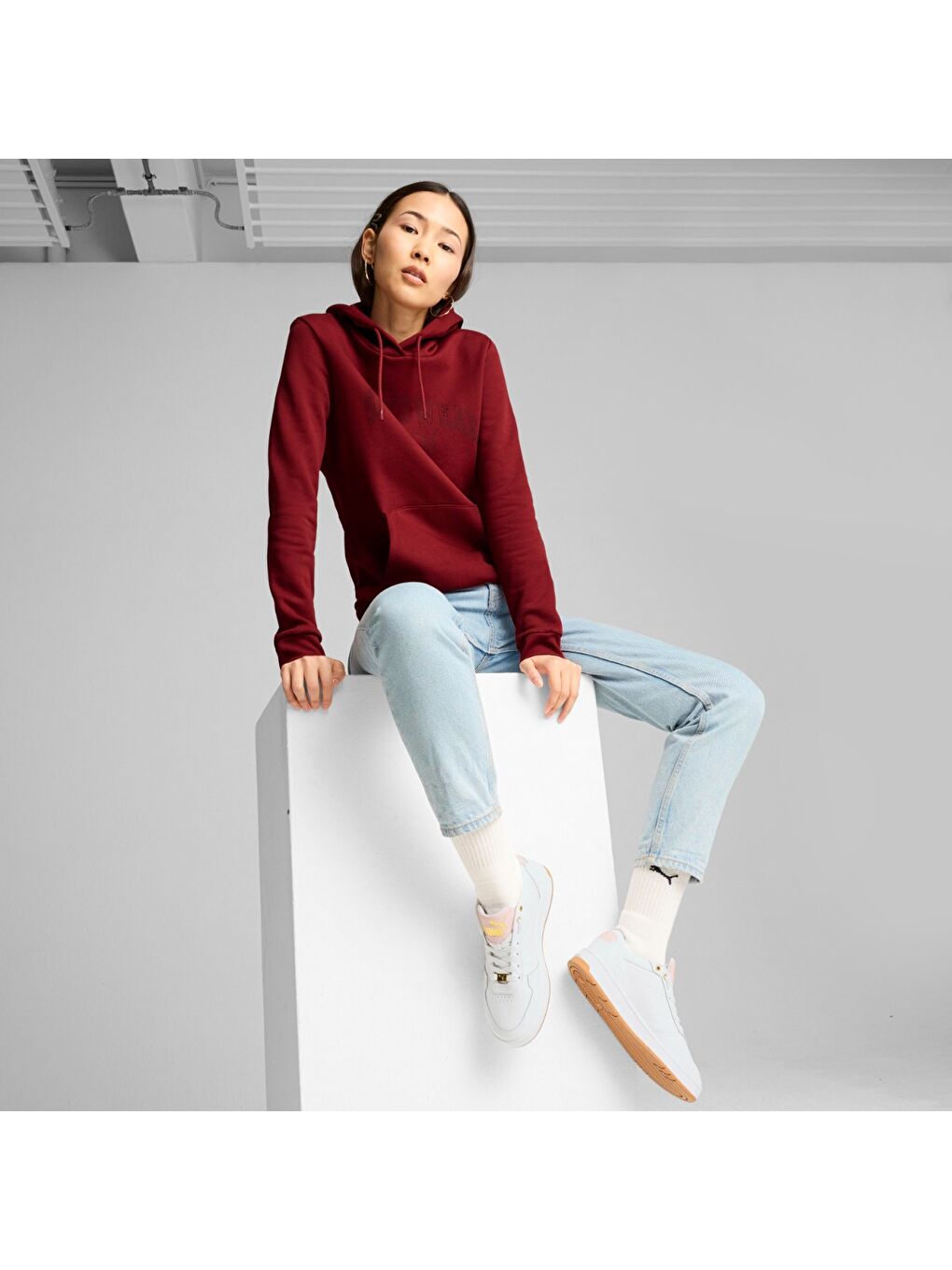 Ess Logo Lab Kadın Bordo Kapüşonlu Hoodie