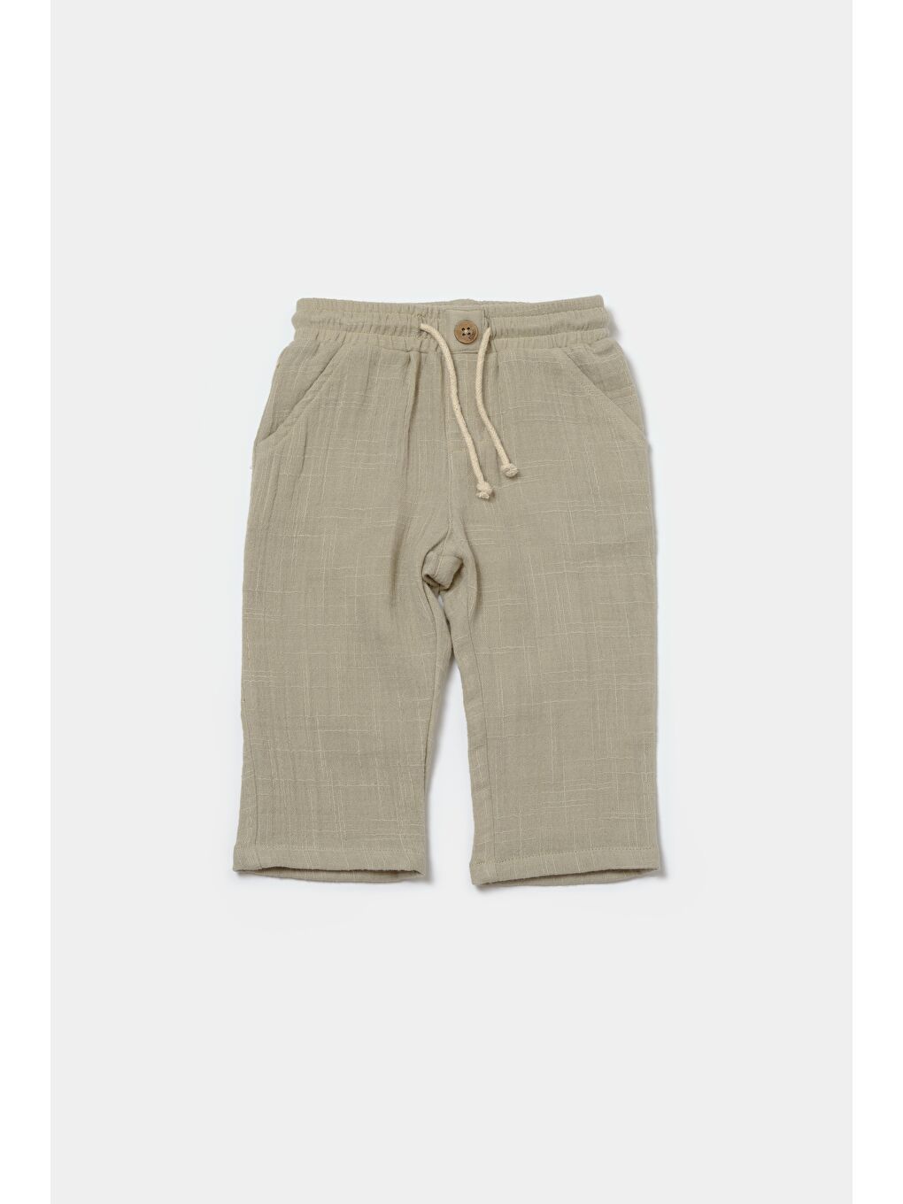 Yeşil Bebek Pamuklu Bej Kuzu Nakışlı Müslin Takım – Düğmeli Üst Ve Pantolon-1