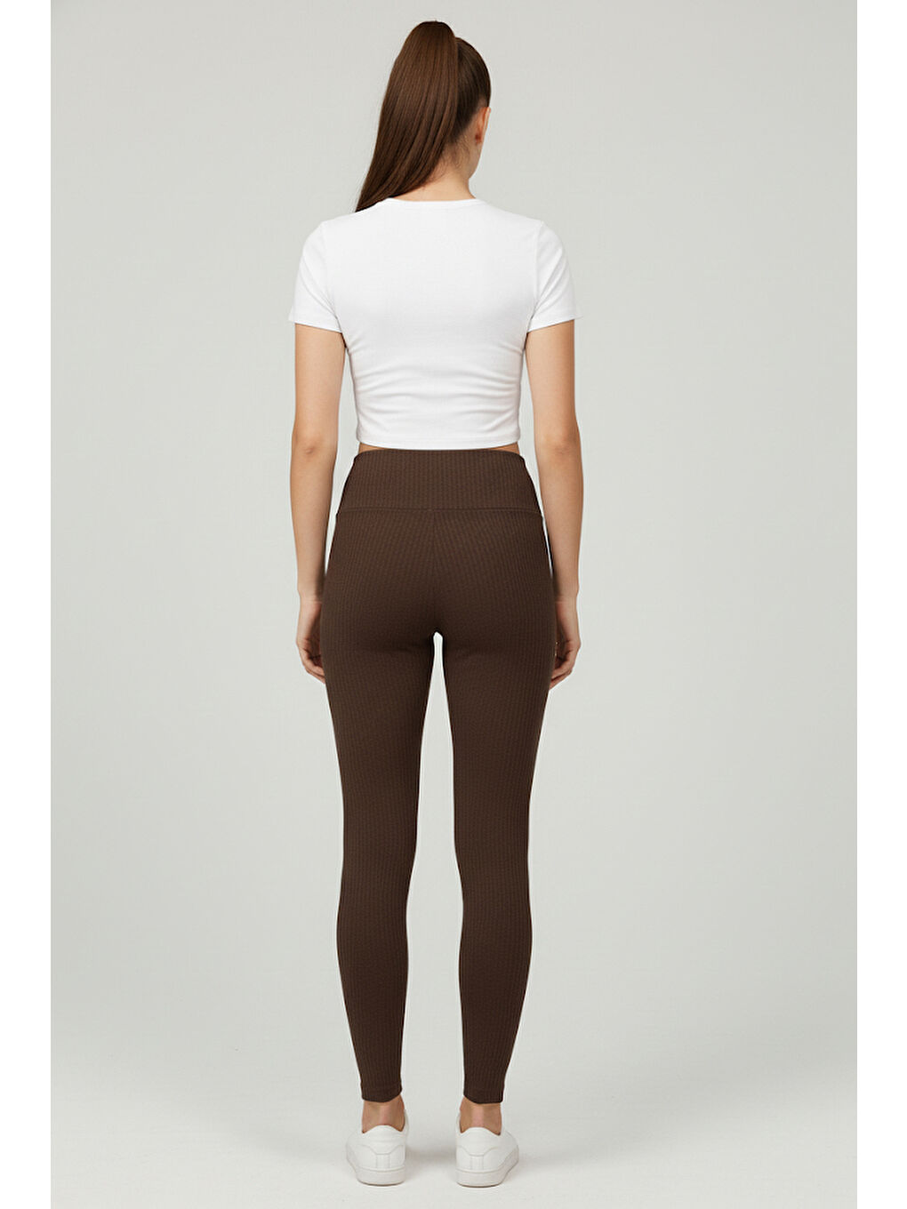 Kahverengi Yüksek Bel Fitilli Kaşkorse Tayt Kahve - 27951-KAHVE-1