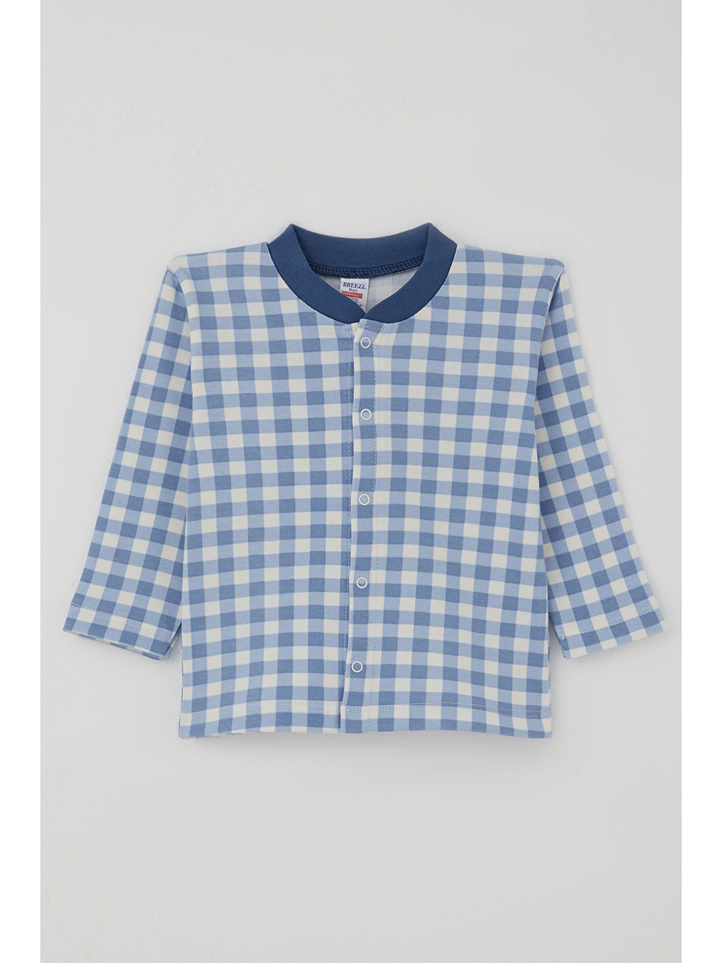 Erkek Bebek Pijama Takımı Ekose Desenli Önden Çıtçıtlı Mavi (4 Ay - 1 Yaş)-1