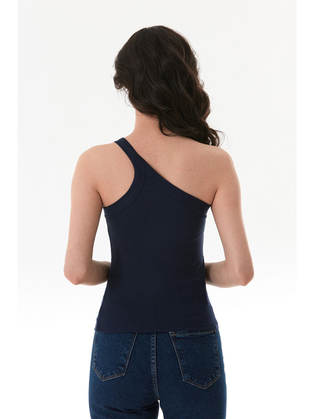 Lacivert Basic Fitilli Tek Kol Modal Body-3