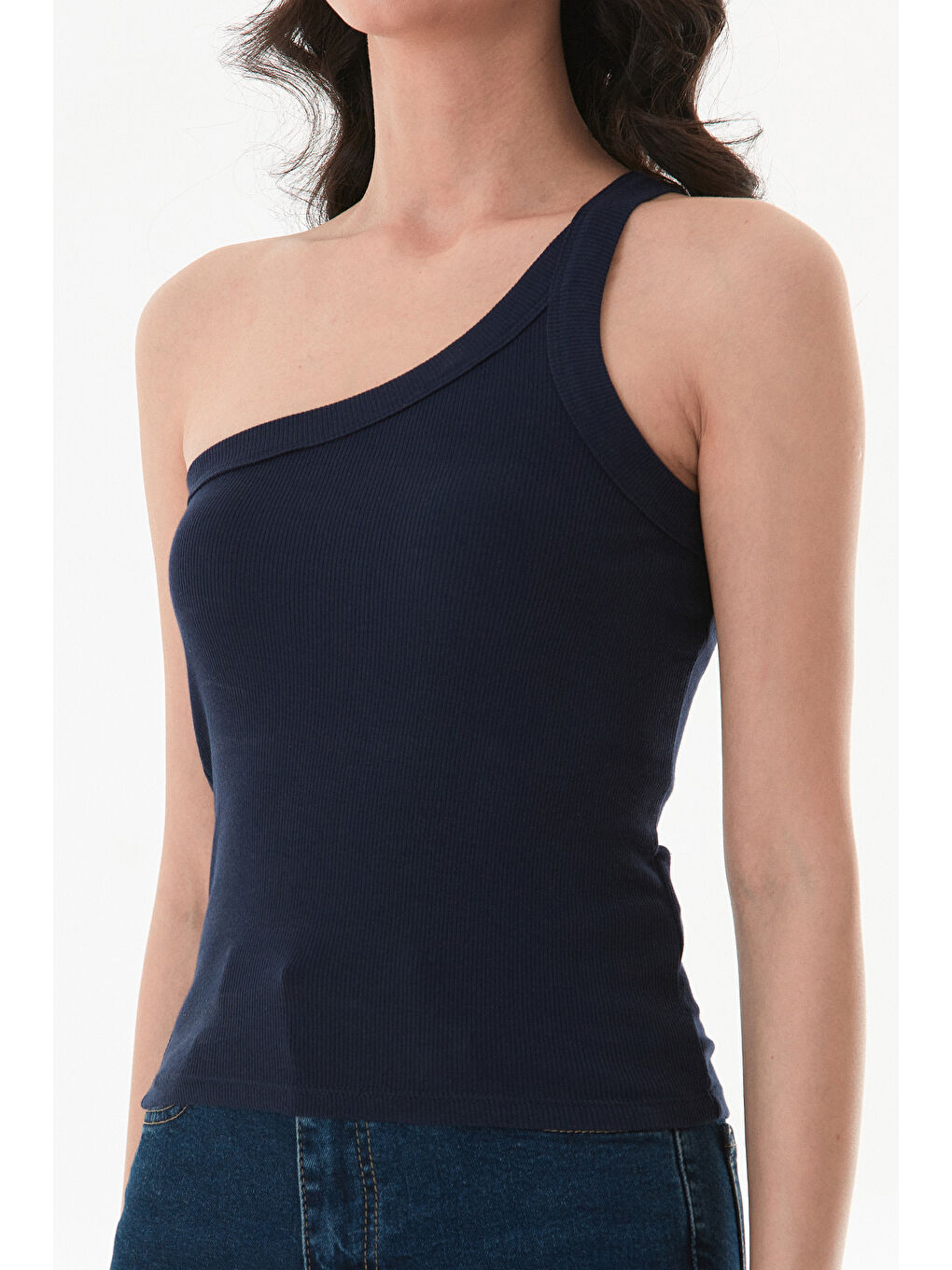 Lacivert Basic Fitilli Tek Kol Modal Body-4