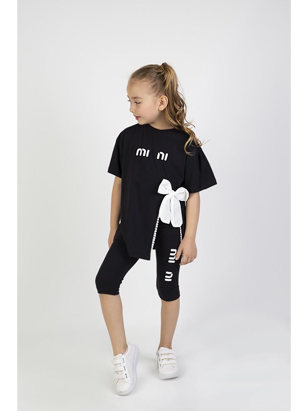 Siyah Kız Çocuk Mini Baskılı Tunik Model Yazlık Basic Takım 6-9 yaş