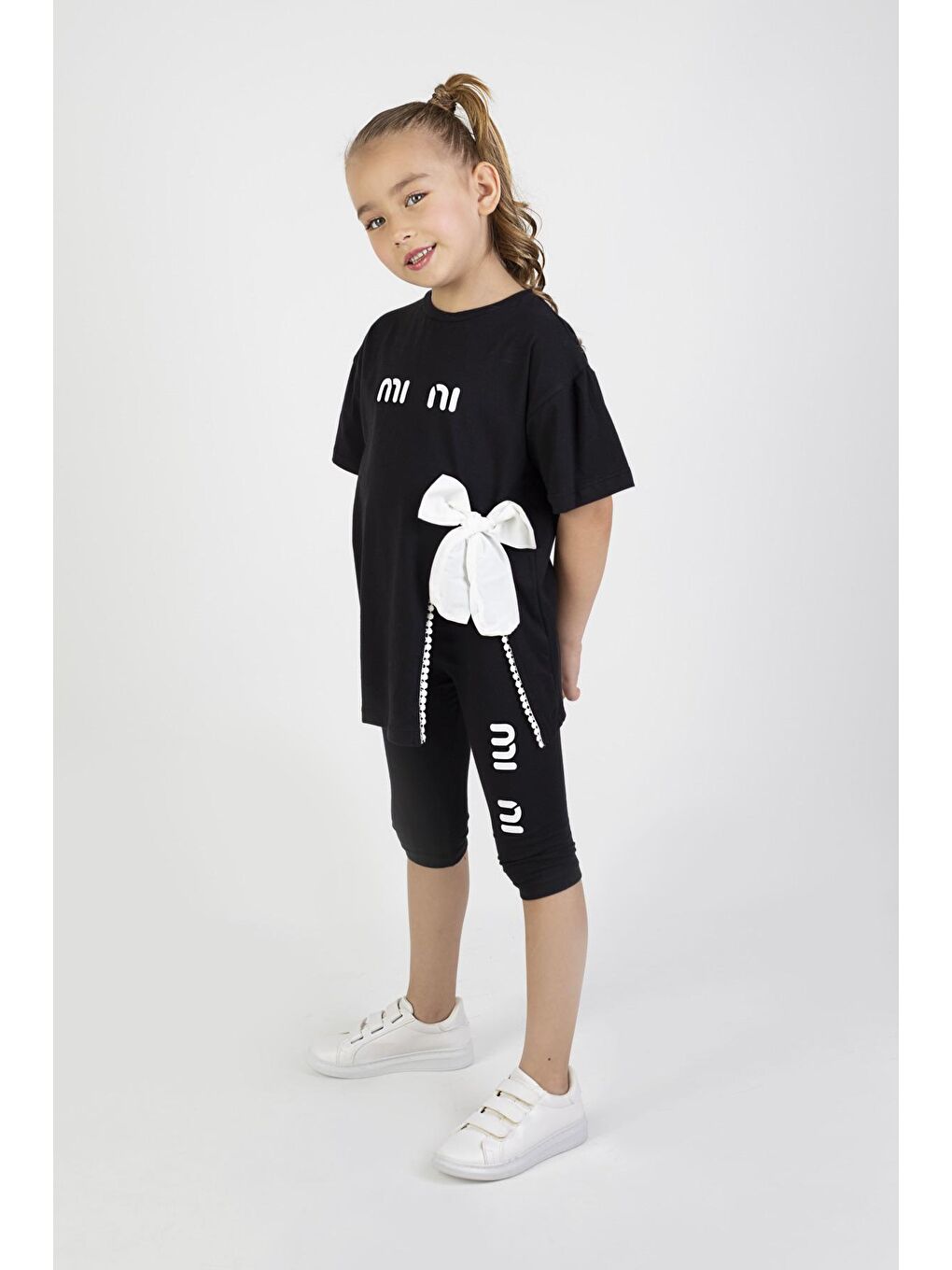 Siyah Kız Çocuk Mini Baskılı Tunik Model Yazlık Basic Takım 6-9 yaş-1