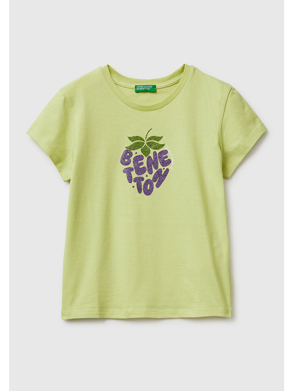 Kız Çocuk Sarı Simli Logolu Bisiklet Yaka T-Shirt