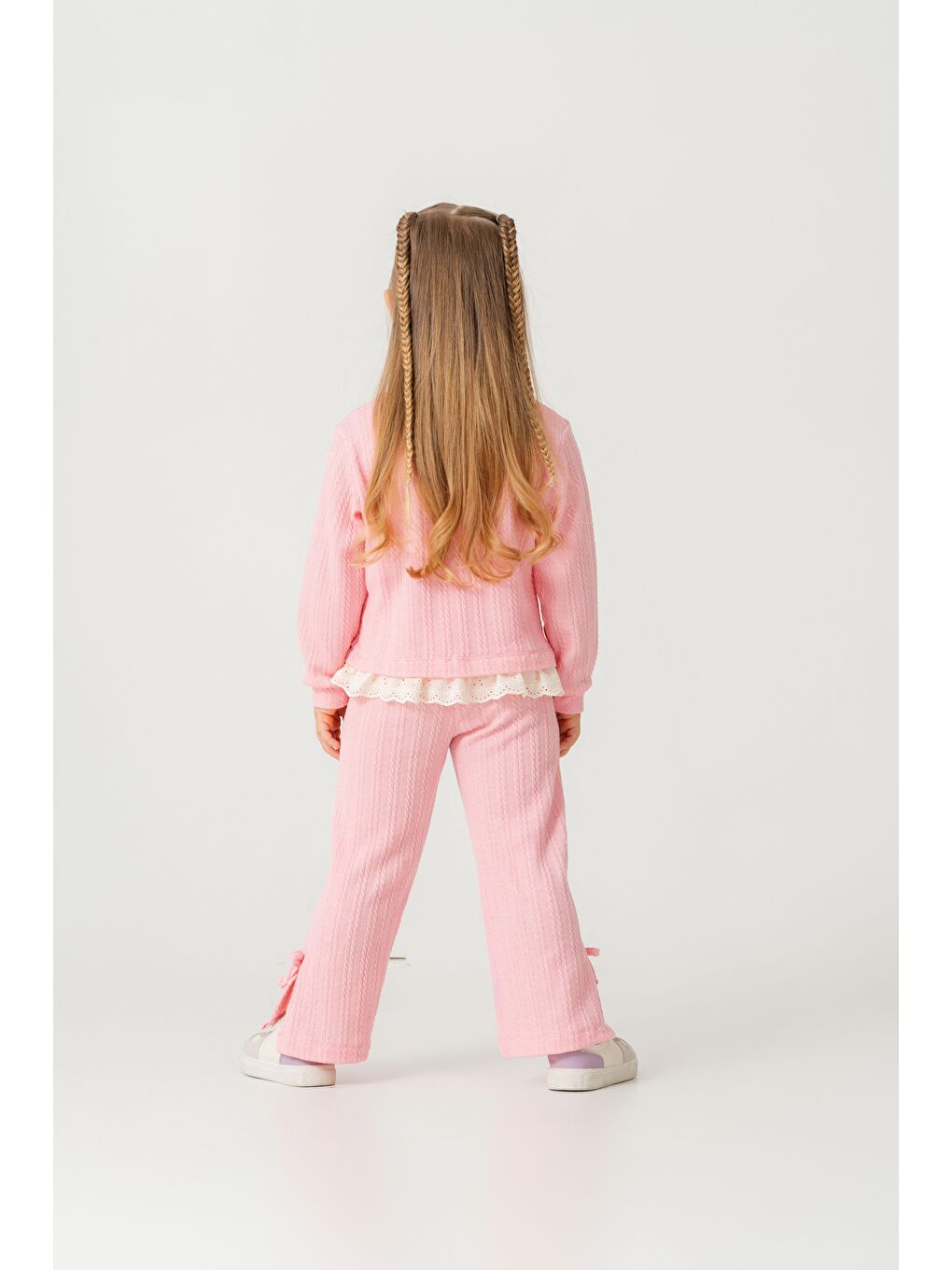 Kız Çocuk Pamuklu Pembe Fisto Detaylı Sweatshirt Eşofman Takım - Konforlu Günlük Giyim-6