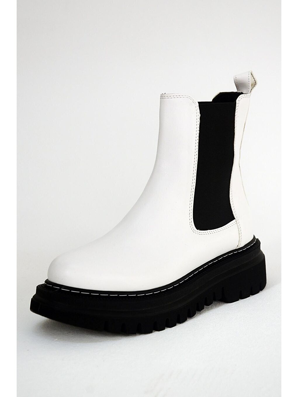 Beyaz Kalın Taban Rahat Kalıp Lastikli Kadın Bot & Bootie 031-1470-22Cilt-5