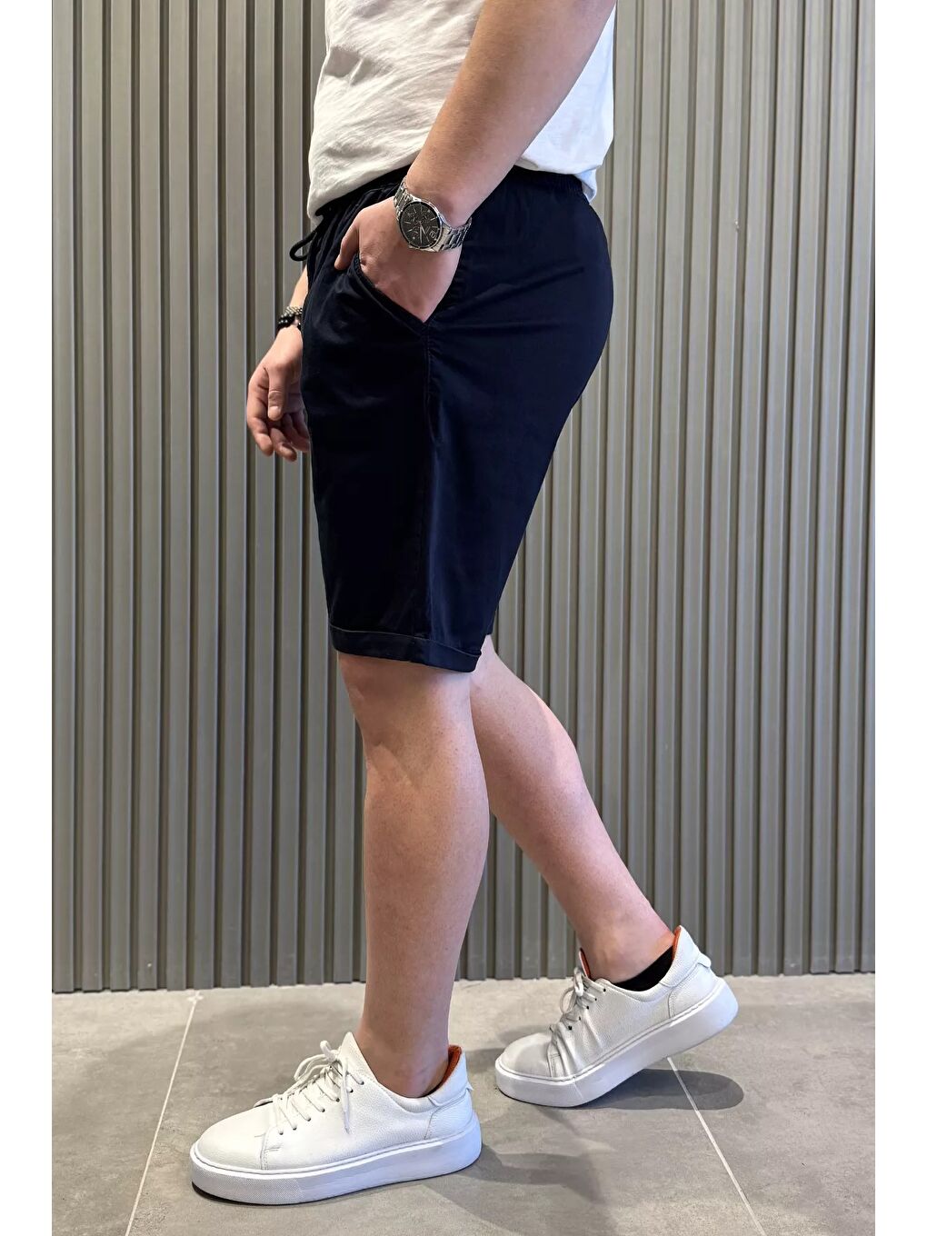 Lacivert Duble Paça Erkek Şort-1