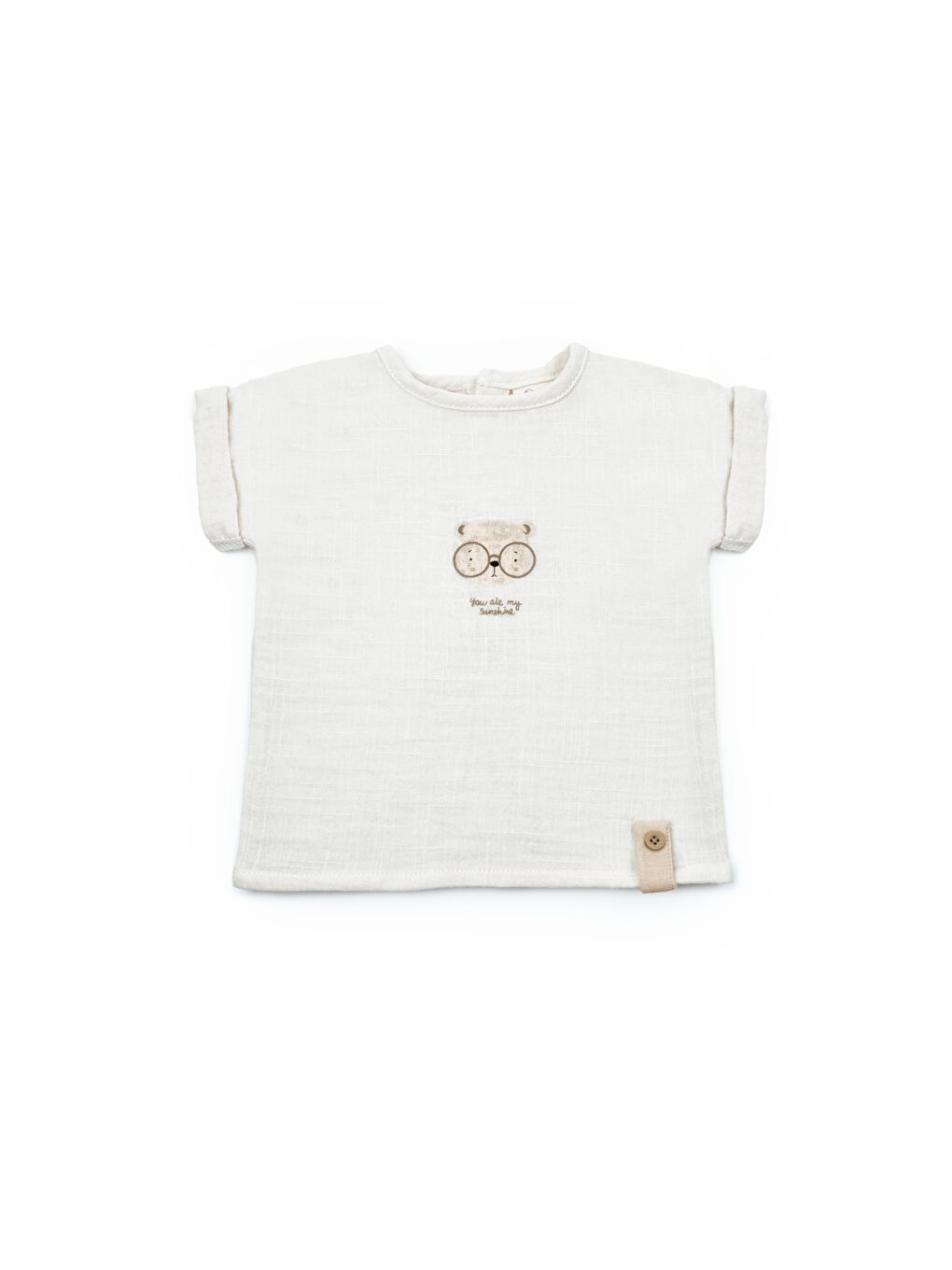 Karışık Erkek Bebek Müslin Ekru Ayıcık Baskılı T-Shirt Ve Cepli Şort Takımı-1