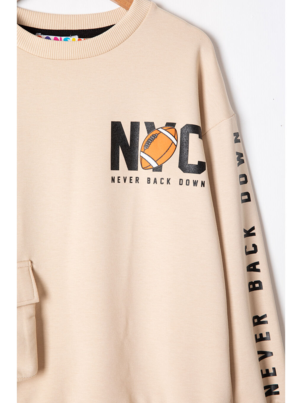 Ekru Krem NYC Yazılı Bisiklet Yaka Erkek Çocuk Sweatshirt 19630-1