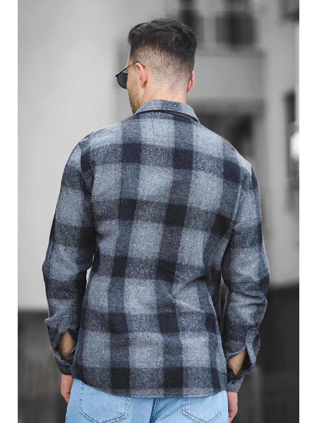 Antrasit Slim Fit Pamuklu Ekoseli Erkek Oduncu Gömlek-3