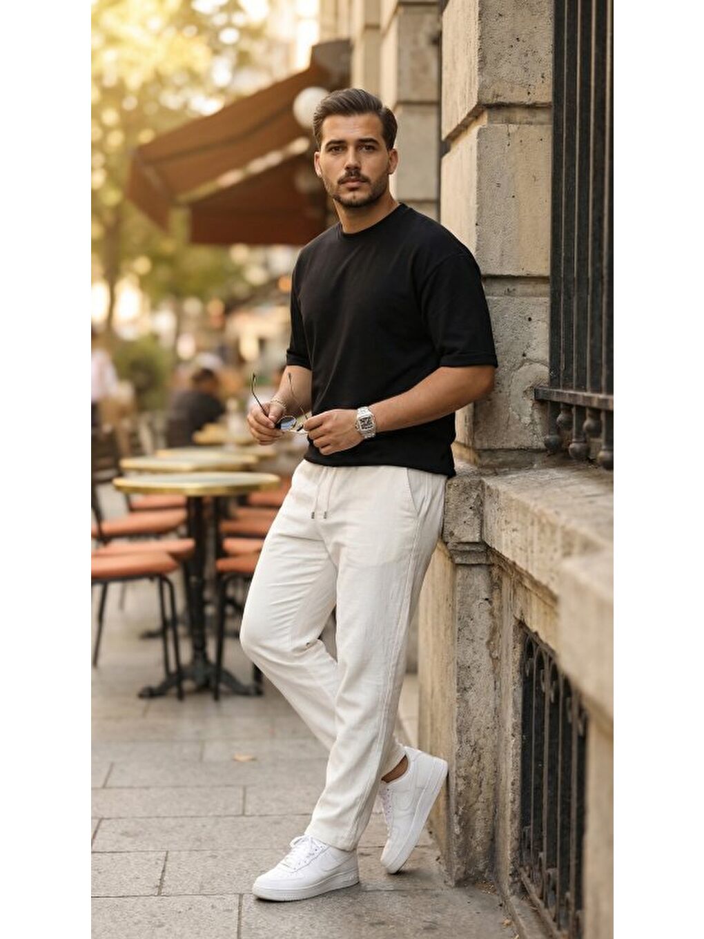 Siyah Erkek Duble Kol Basic Tişört-2