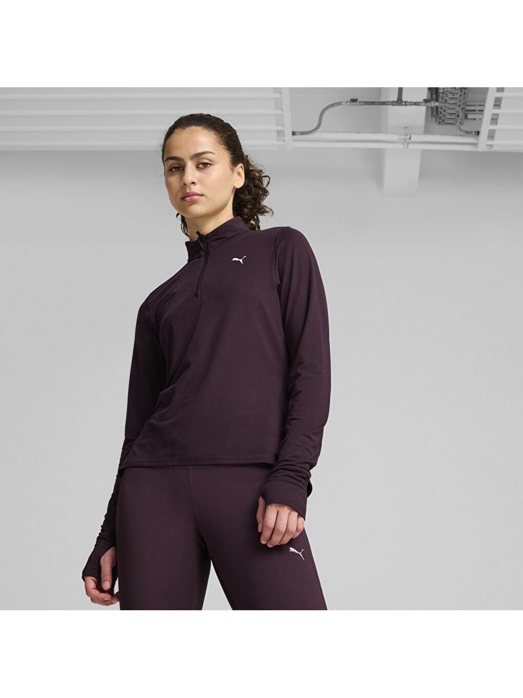 Run Favorite 1/4 Zip Kadın Bordo Dik Yaka Tişört-2