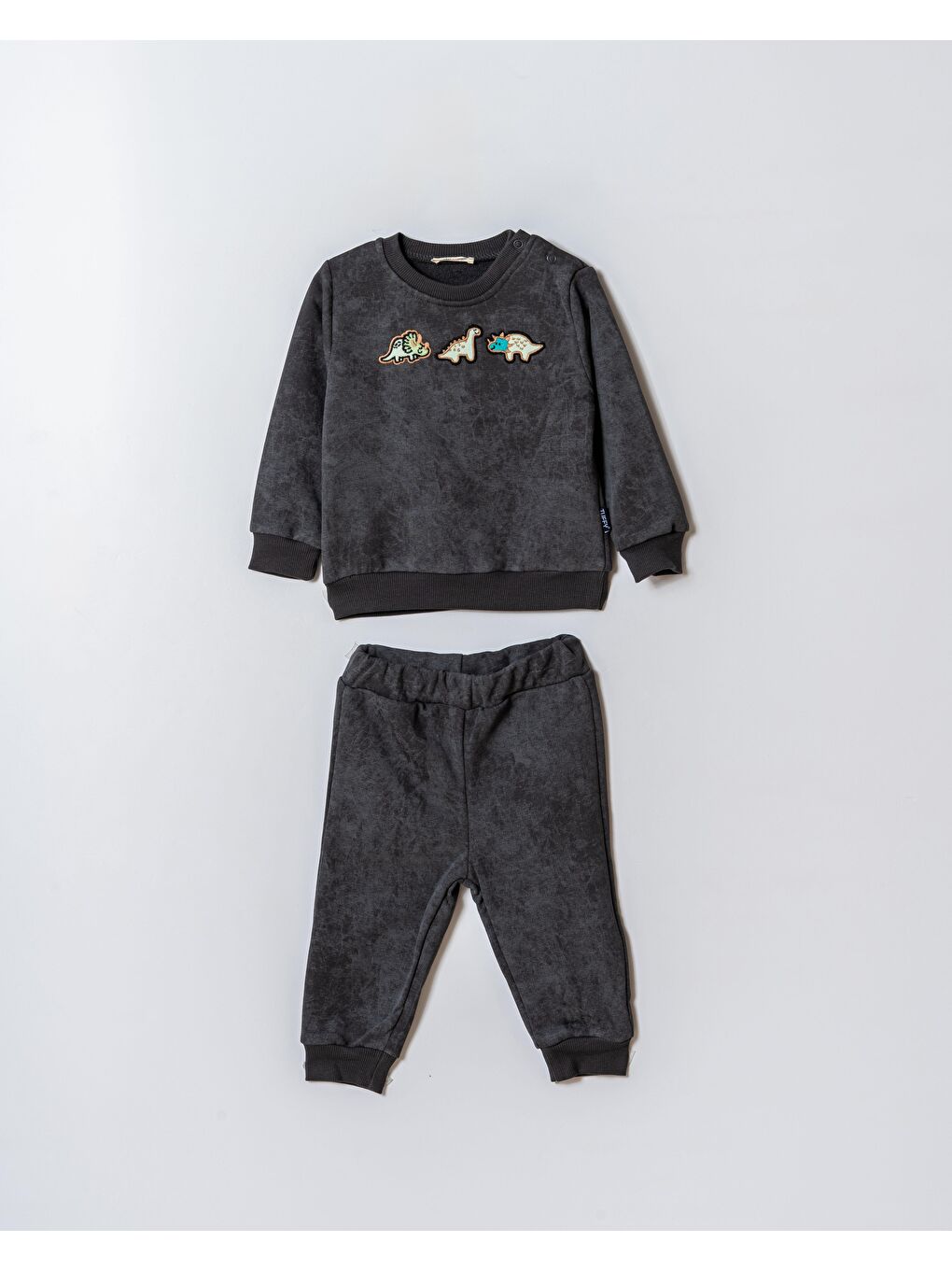 Erkek Çocuk Pamuklu Antrasit Dinozor Nakışlı Sweatshirt Ve Eşofman Takım