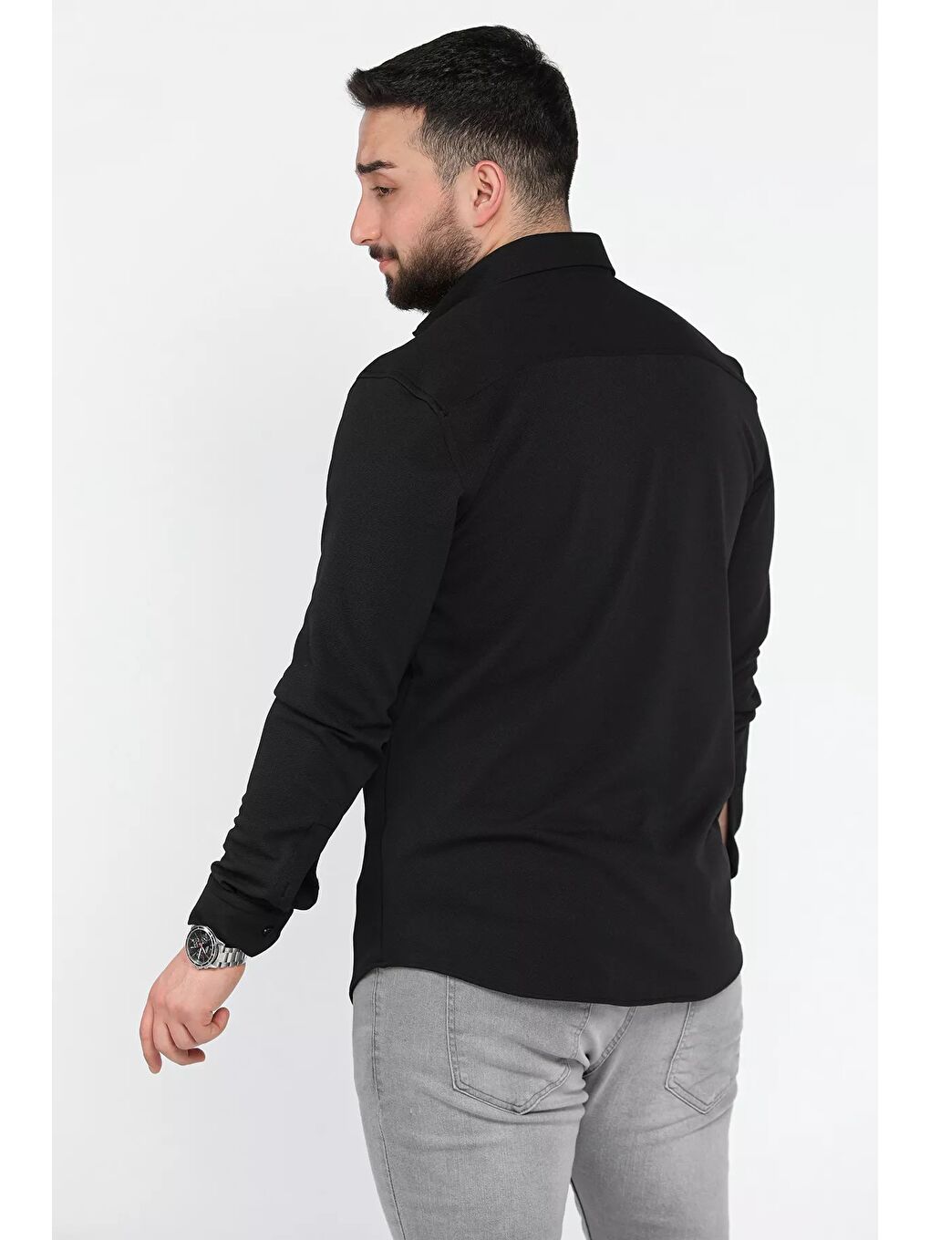 Siyah Uzun Kol Erkek Gömlek-2