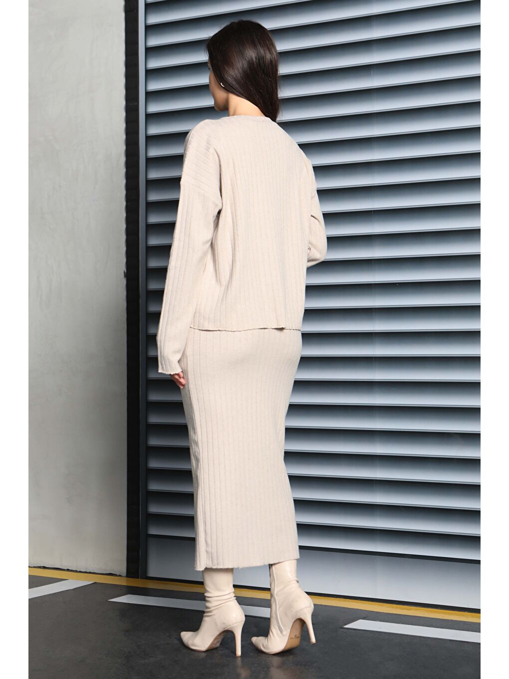 İnterlok Bluz Etekli Takım Bej - 27814-BEJ-4