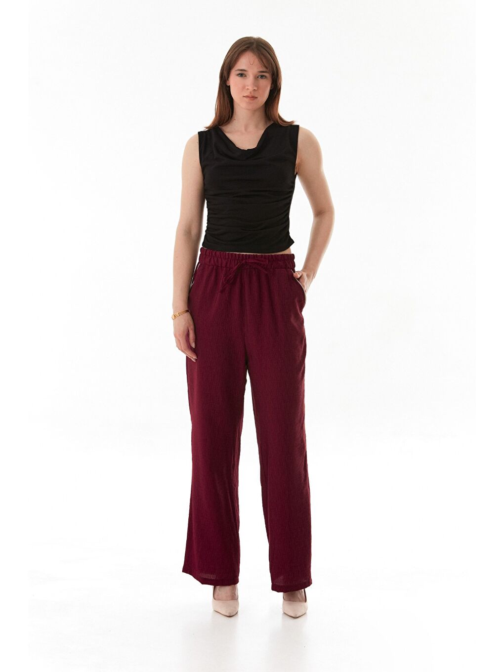 Siyah Degaje Yaka Yanları Drapeli Bluz-1