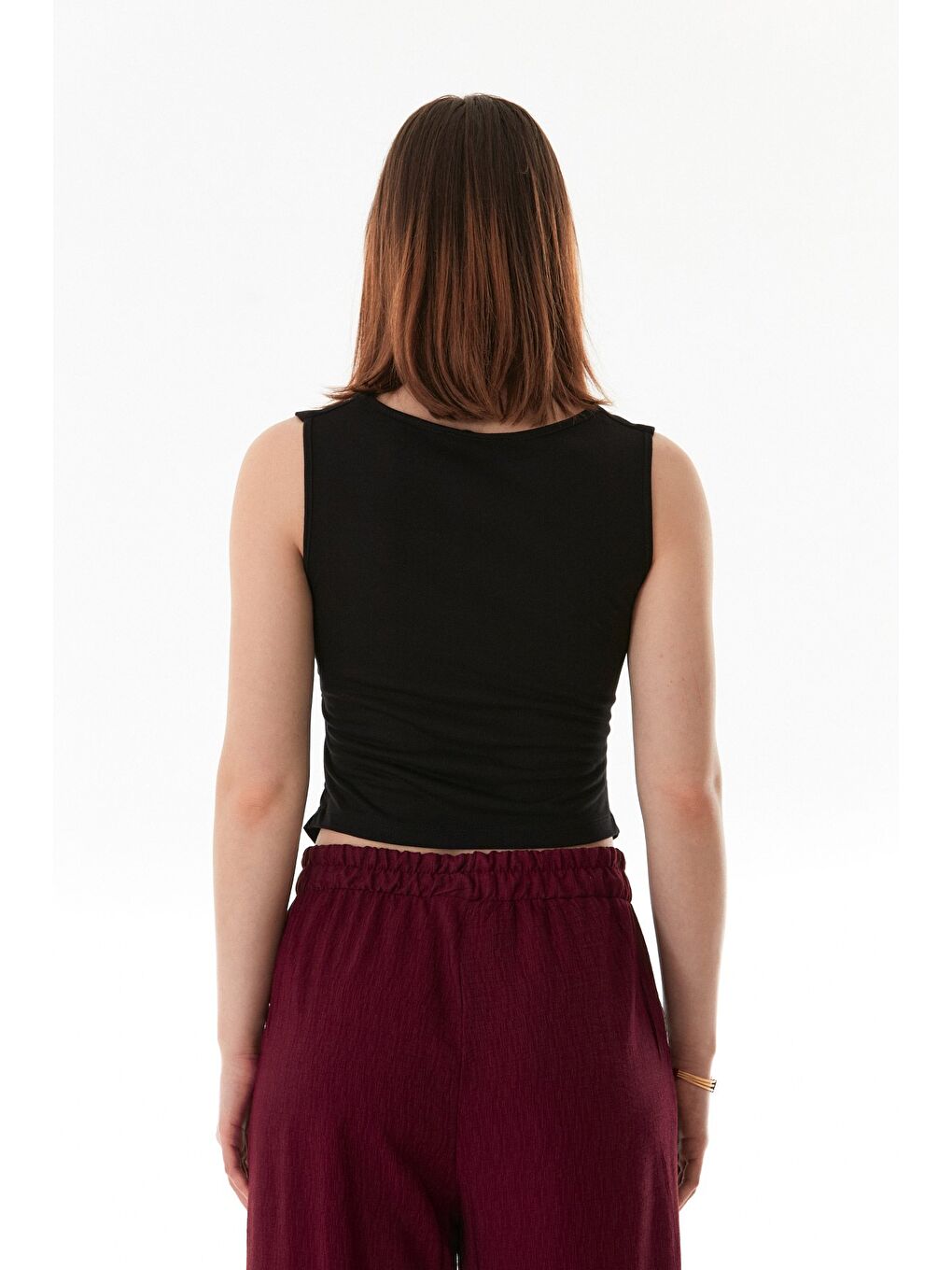 Siyah Degaje Yaka Yanları Drapeli Bluz-3