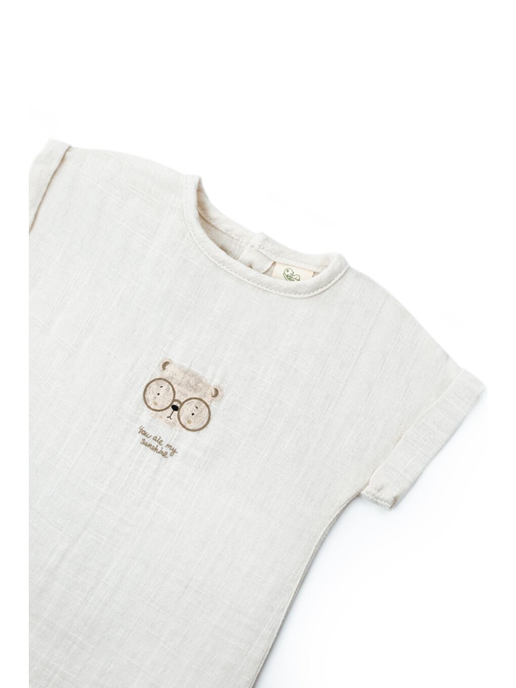 Karışık Erkek Bebek Müslin Ekru Ayıcık Baskılı T-Shirt Ve Cepli Şort Takımı-4