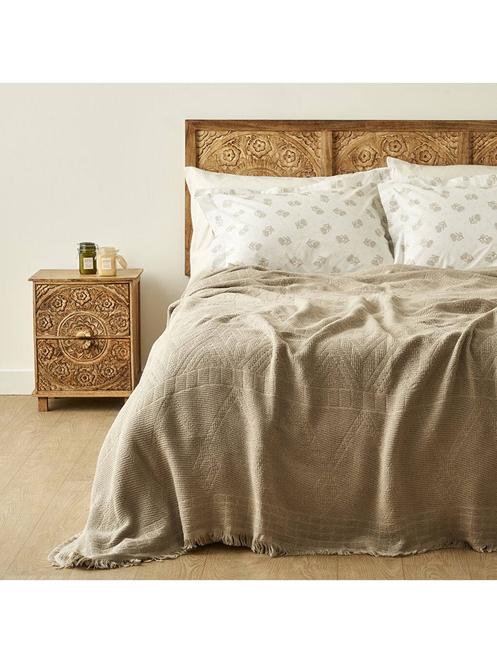 %100 Pamuk Bridget Tek Kişilik Pike Takımı Bej (150x220 cm)