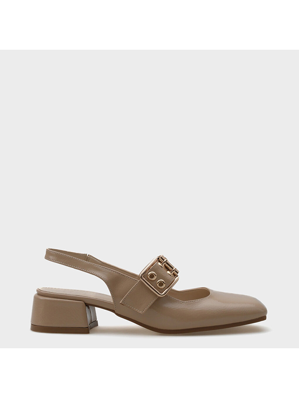 Bej Sena Orta Topuklu Mary Jane Tokalı Kadın Ayakkabı