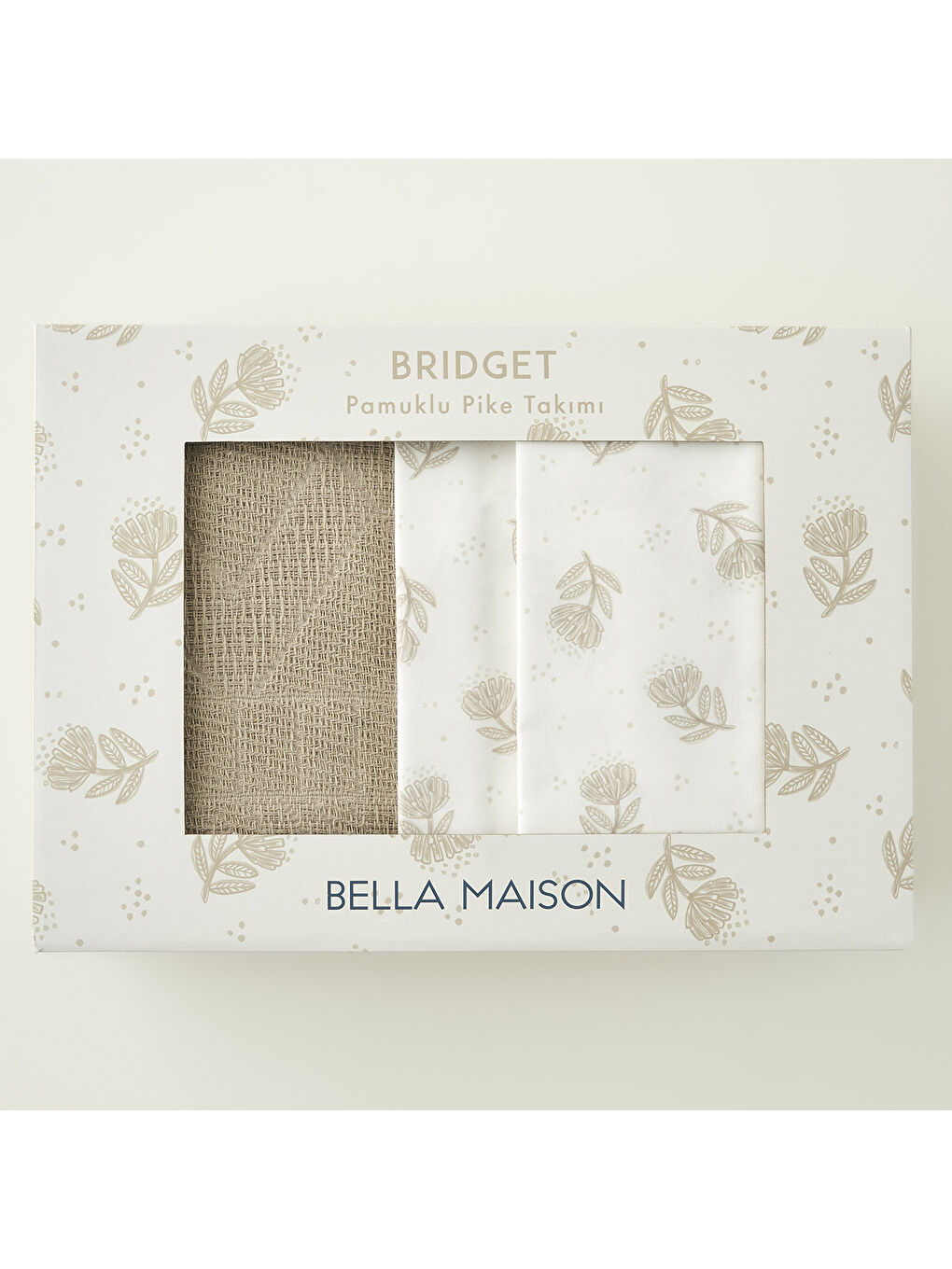 %100 Pamuk Bridget Tek Kişilik Pike Takımı Bej (150x220 cm)-4