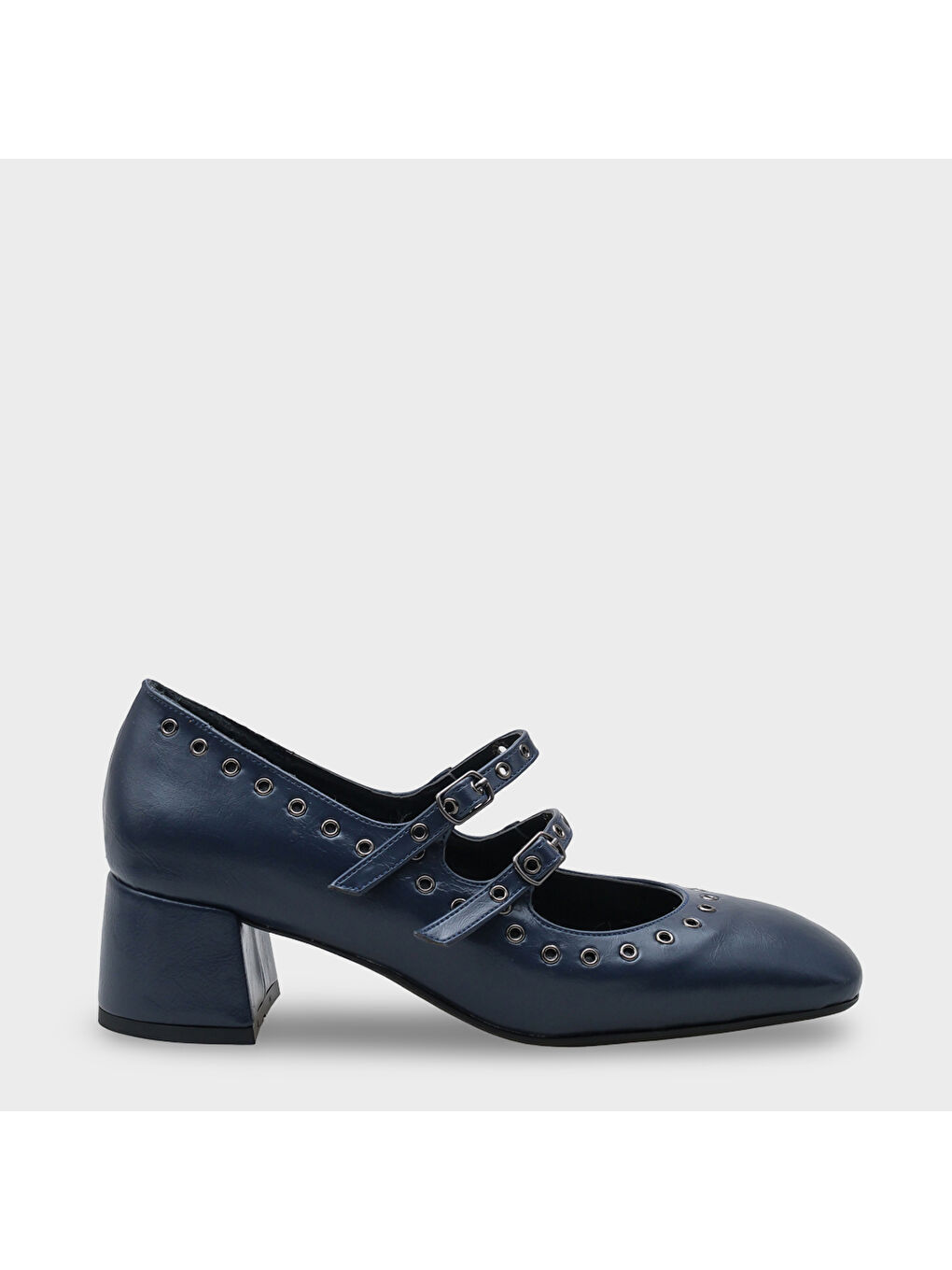 Lacivert Sharona Orta Topuklu Bantlı Zımbalı Mary Jane Kadın Ayakkabı