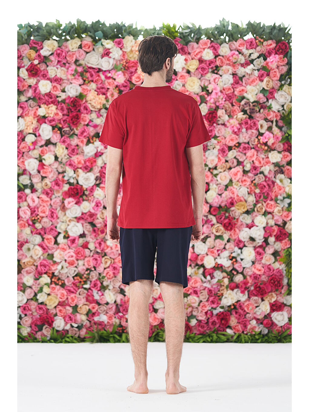 Erkek Şort Tişört %100 Pamuk Şortlu Pijama Takımı 25251 Kırmızı-1